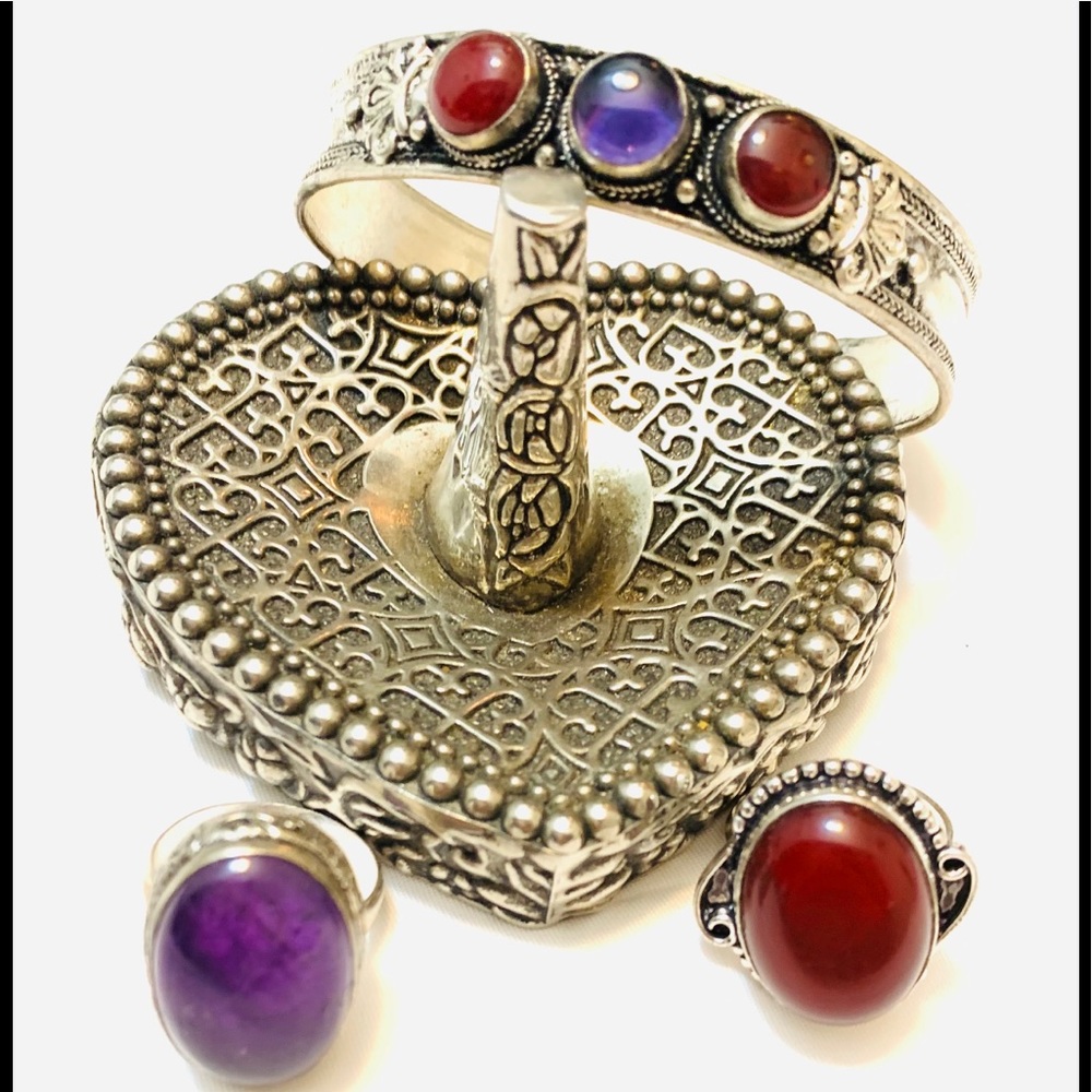 Multicolor Himalayan Cuff Bracelet 2 ring set